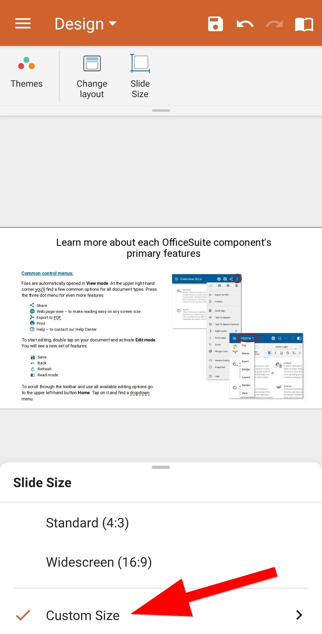 How to change your slides size OfficeSuite